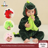 Combinaison à capuche zippée à manches longues en flanelle Michley pour bébé et tout-petit, motif dinosaure, pour le printemps et l'automne