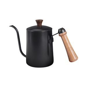 Bouilloire à bec fin en acier inoxydable noir mat <span class=keywords><strong>de</strong></span> qualité alimentaire 600 ml, bouilloire à <span class=keywords><strong>col</strong></span> <span class=keywords><strong>de</strong></span> <span class=keywords><strong>cygne</strong></span> pour café avec poignée en bois - Product Image 1