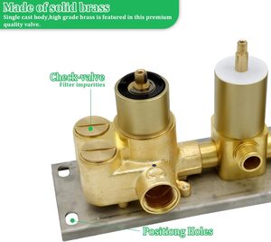 HOMEDEC Kit de robinetterie de <span class=keywords><strong>douche</strong></span> thermostatique 3 fonctions en cuivre, finition or brossé, 3 voies, contrôle du débit et du volume, <span class=keywords><strong>douche</strong></span> <span class=keywords><strong>verticale</strong></span> - Product Image 3