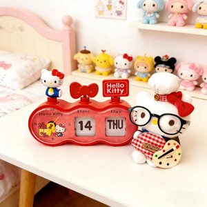 Horloge de table en plastique Hellokitty, calendrier à pages tournantes, date, réveil, deux-en-un, rouge, décoration de bureau pour filles, ornements - Product Image 5