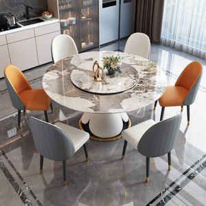 Table à manger ronde de style italien avec plateau en pierre frittée à motif de marbre <span class=keywords><strong>blanc</strong></span> et plateau tournant pour salle à manger moderne - Product Image 4
