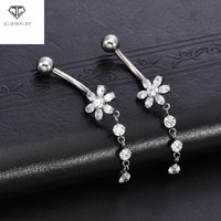 ASTM F136 Zircon Anneau De Ventre Titane Piercing Bijoux Fleur Pendentif Nombril Stud Femmes Sex Appeal Bijoux De Corps
