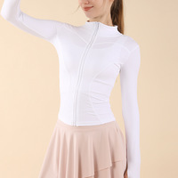 Haut de yoga décontracté pour femmes, col montant, manches longues, sport de plein air, fitness, fermeture éclair à la taille, séchage rapide, spandex/nylon, automne-hiver