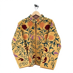 Women's <b>Velvet</b> Suzani Embroidered Artisan Handmade Handcrafted Floral Design Boho Regular Length Breathable Eco-Friendly <b>Jacket</b> - Product Image 1