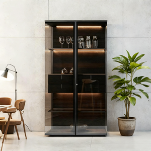 Tủ trưng bày bằng kính nhôm trong suốt có đèn, kiểu cánh máy bay, có ngăn kéo, dùng để lưu trữ đồ dùng gia đình - Product Image 2