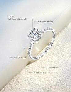 Bagues de fiançailles en diamant de laboratoire de 1 à 3 carats pour femmes, or blanc 14 carats, classique, 4 griffes, certificat IGI, coupe ronde, halo, D-E - Product Image 3
