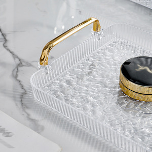 Acrylic <b>Tea</b> <b>Tray</b> Transparent Crackle Pattern With Gold Handles For Living Room Hotel Use - Product Image 4