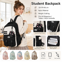 Sac à dos décontracté pour femme, bicolore bleu et rose, avec poche à boucle et breloque en peluche, vente en gros