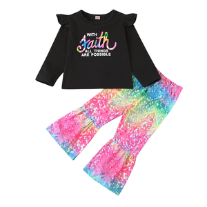 <span class=keywords><strong>Abbigliamento</strong></span> per ragazze autunno primavera nuovo Design <span class=keywords><strong>arcobaleno</strong></span> paillettes stile Casual in tessuto di cotone <span class=keywords><strong>abbigliamento</strong></span> per bambini - Product Image 1