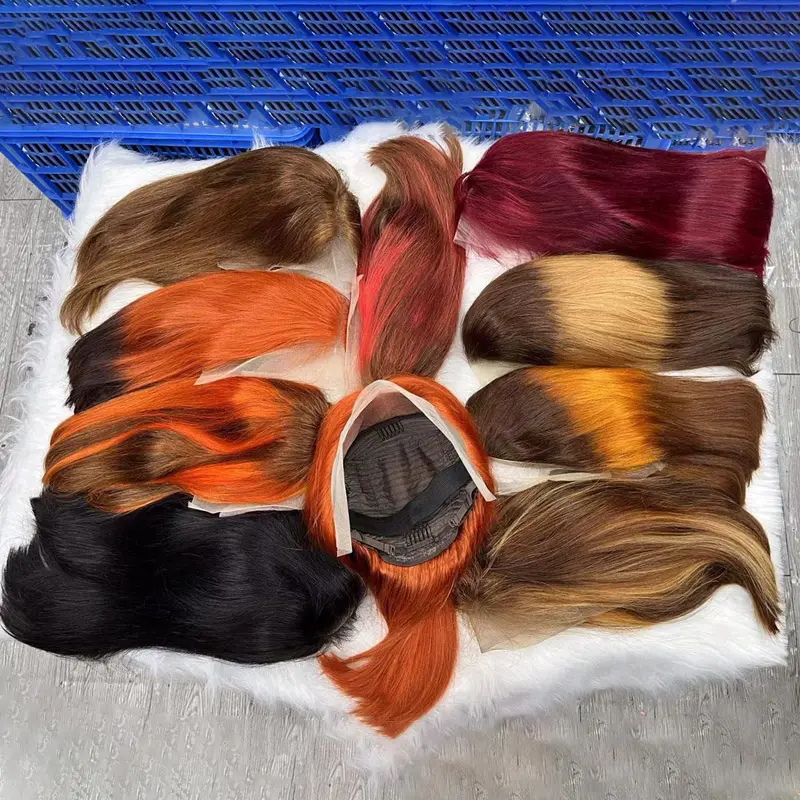 Perruque Remy courte et droite de couleur à bas prix en stock Vendeur de cheveux brésiliens bruts colorés Perruques de cheveux humains Bob 13x4 Full Lace Front