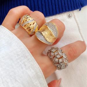 Chunky Big Gold and <strong>Silver</strong> Dual Tone Plated Full Zircon Geometric <strong>Statement</strong> <strong>Ring</strong> Personality Hollow Hexagonal <strong>Ring</strong> Wholesale - Product Image 5