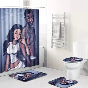 Kunden spezifische Designer afrikanischen Dusch vorhang 4pcs Badezimmer Teppich Sets Bade matte Anti-Rutsch-Toiletten matte Teppich für Home Decor Drop