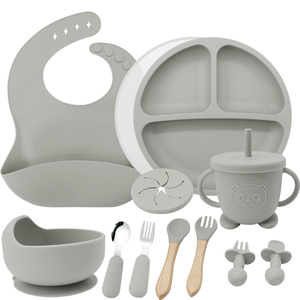 Juego de Platos y Cubiertos de Silicona de Grado Alimenticio, Libres de BPA, con Plato de Succión, Tenedor y Cuchara para Bebés, Diseño Minimalista Personalizado - Product Image 1