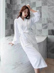 Accappatoio Unisex con collo a scialle in cotone a maniche lunghe con Logo personalizzato Hotel Waffle accappatoio <span class=keywords><strong>Kimono</strong></span> Spa per donne e uomini - Product Image 2
