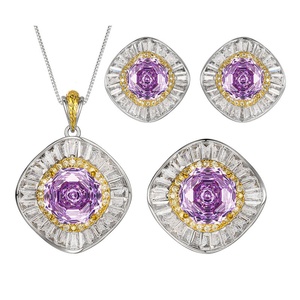 Wholesale Fashion Eco-friendly Copper 14-10mm Violet Zirconia Non Tarnish Floral Pendant <b>Earrings</b> Jewelry <b>Set</b> for Refined - Product Image 1