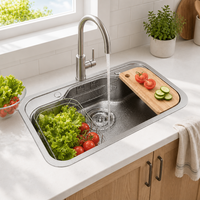 Évier de cuisine moderne multifonction en acier inoxydable 304, nano, à cuve unique, rectangulaire, à encastrer sous plan, avec robinet, pour appartement, garantie 3 ans