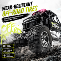 Camion RC tout-terrain avec effets de fumée simulée, recharge USB, lumières LED et carrosserie en alliage