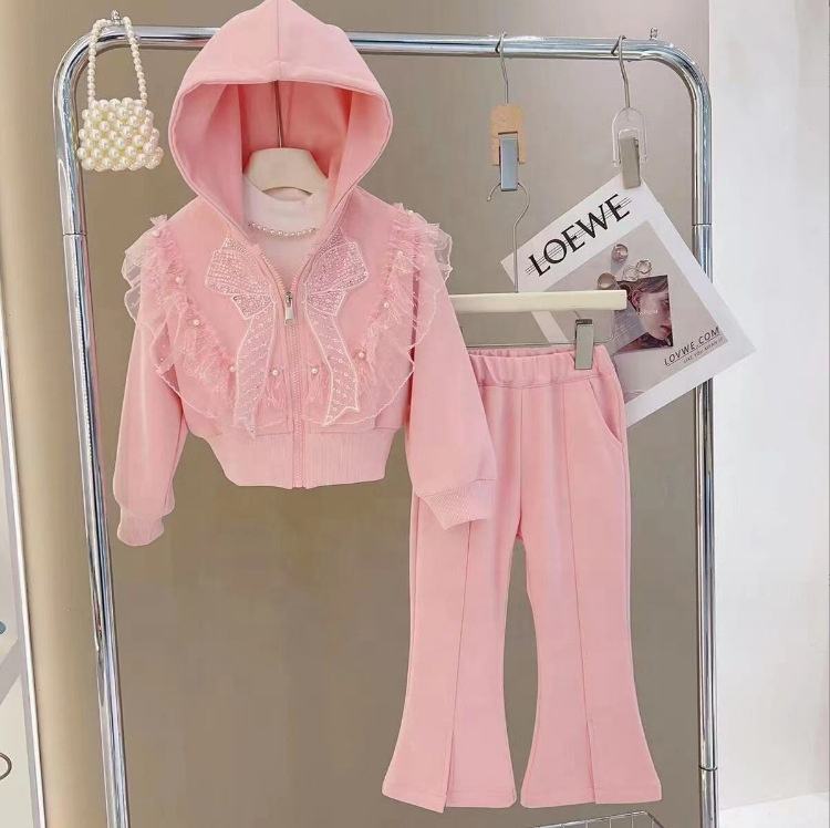 Casual Baby Girl Pieces Jogger Set Sports Suit Baby Girls Hoodie