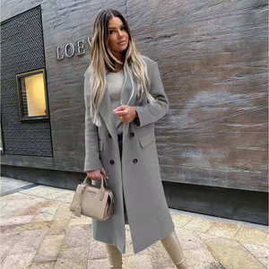 Veste longue à col tailleur pour femmes européennes <span class=keywords><strong>et</strong></span> américaines, automne <span class=keywords><strong>et</strong></span> hiver - Product Image 5
