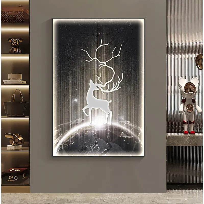 LED with light modern luxury porch decoration elk living room corridor wall painting good meaning hanging