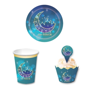 Eid Mubarak de placas de papel tazas Ramadán envolturas de la Magdalena de papel desechable placas fiesta suministros - Product Image 1