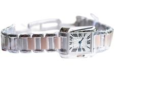 Reloj de pulsera mecánico automático para mujer, de dos tonos, plateado y dorado, con esfera de números romanos y manecillas azules - Product Image 3