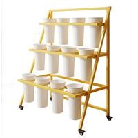 Seau de présentation rond pour fleurs de supermarché avec remplissage d'eau et support pliable, chariot à fleurs mobile pour stands