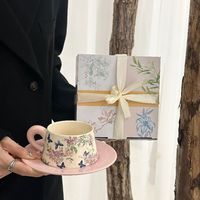 Ensemble de tasse à café et soucoupe en céramique à fleurs vintage française, ensemble de tasses à thé de l'après-midi exquis, grande capacité pour les cadeaux de fête