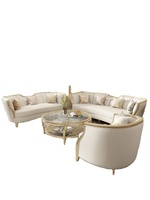 Modernes Glamouröses Europäisches Sofa-Set mit Gebogenen Goldenen Akzenten, Weiß, 3-teilig, Wohnzimmermöbel, Gepolstertes Sofa mit Rollarmlehnen, Zweisitzer, Sessel für Zuhause