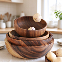 Bol à salade en bois d'acacia, bol à fruits domestique, bol à soupe en bois, bol en bois de style japonais, accessoires de vaisselle vintage en bois pour la cuisine