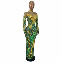 Robe longue de soirée de luxe à manches longues avec strass pour anniversaire, bal de promo, mariage, soirée, banquet, robe moulante formelle pour femme