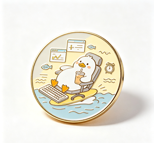 Pin Metálico Circular Bañado en Oro con Diseño de Pato Trabajando en Teclado en Agua, Esmalte Duro, Temática Animal, Artículo Coleccionable - Product Image 3