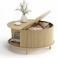 Table basse scandinave moderne convertible en bois clair avec plateau rabattable et rangement coulissant - Multifonctionnelle pour salon