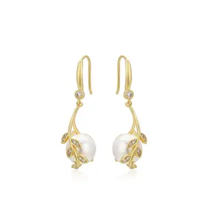 A00787280 xuping jewelry Fashion elegant simple leaf diamond 14K gold-plated pearl Women's earrings
