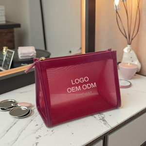 Wholesale Nylon Mesh Clear Makeup Bag <strong>Custom</strong> Logo OEM ODM Lightweight Small Cosmetic Bag Zipper Closure Promotional Beauty <strong>Pouch</strong> - Product Image 5