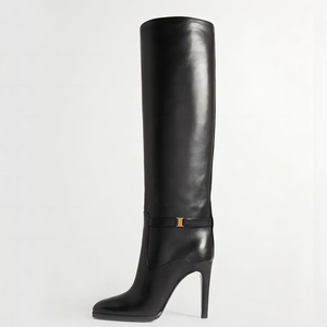 Stivali Alti al Ginocchio da <span class=keywords><strong>Donna</strong></span> in Camoscio a Pianta Larga, Scarpe con Tacco per <span class=keywords><strong>Donna</strong></span> Taglie Forti 46, Stivaletti Lunghi a Punta Slip-On Tinta Unita - Product Image 4