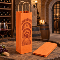 Sac cadeau pour vin en papier kraft à impression frontale motif arche de cave superposée, pour une bouteille, avec poignées torsadées - Orange