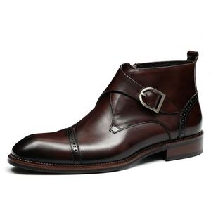 Winter Autumn Summer Custom-Made British-Style Men's Waterproof Height Increasing Chelsea Ankle <b>Boots</b> with Belt Buckle - Product Image 4