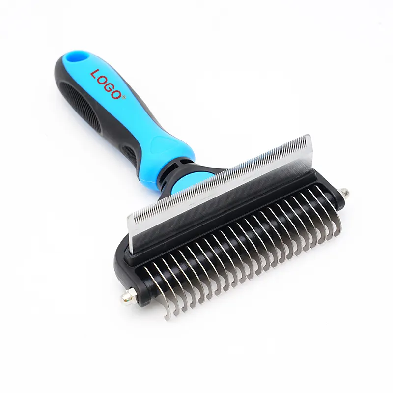 Custom Professional Dog and Cat 2 in 1 Hair Remover Deshedding Rake Comb Pet Cleaning & Grooming Brush Tools Dog Hair Rake