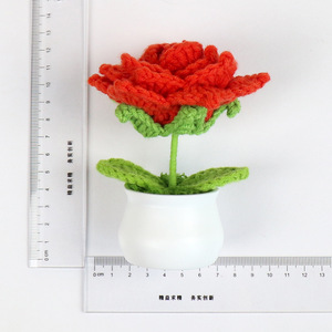 Popolare Multi <span class=keywords><strong>colore</strong></span> Crochet rosa in vaso con vaso artificiale di lana a maglia ornamento di fiori per la scuola di casa ufficio - Product Image 6