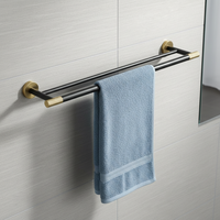 Porte-serviettes double mural noir mat, installation facile, facile à nettoyer, pour salle de bain, idéal pour appartement en location