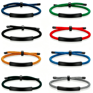 High Quality <strong>Engraved</strong> Customized Stainless Steel Blank Bar Nylon Rope Fabric Bracelets Couple Milan Rope <strong>Bangle</strong> - Product Image 1