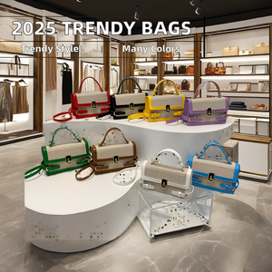 厂家批发女士休闲小方形手袋珍珠装饰拉链开合糖果图案春季款式 - Product Image 3