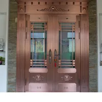 Üstün birinci sınıf ticari çelik çerçeve cam çift kapı ızgarası tasarım güvenlik apartman giriş kapıları