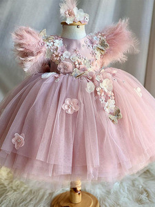 Vestido de <span class=keywords><strong>Princesa</strong></span> con Tutú de Flores Esponjosas para Niñas, Vestido de Fiesta de Cumpleaños con Plumas para Niñas - Product Image 6