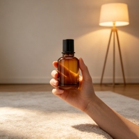 Vente en gros de flacons de parfum en verre de marque luxueuse, flacon de parfum rond en ambre, flacon de parfum personnalisé avec boîte de luxe