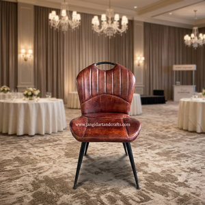 Chaise vintage industrielle durable en cuir buff avec pieds en métal, chaise de restaurant, chaise de table à manger pour hôtel et restaurant. - Product Image 2