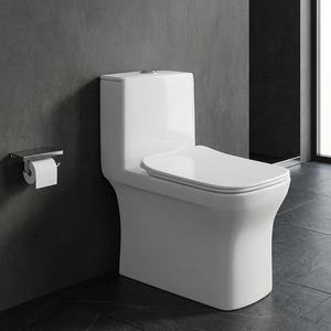 WC monobloc en céramique de haute qualité avec chasse double, siphon en P, à poser au sol, avec siège - Product Image 1
