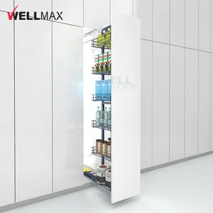 WELLMAX Kitchen Pantry Cabinet Storage Furniture Accessories Pull Out Larder Unit Basket Organizer