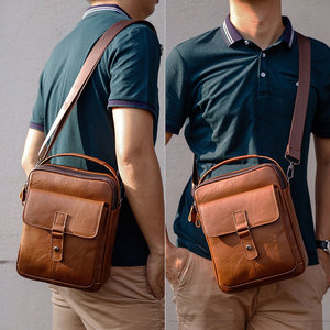 Bolso Cruzado para Hombre Dujiang, Cuero Genuino Marrón, Estilo Casual Retro, Gran Capacidad, Resistente, Primavera 2024 - Product Image 2